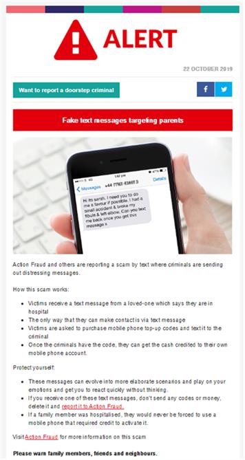  - Fake Text Messages Targeting Parents